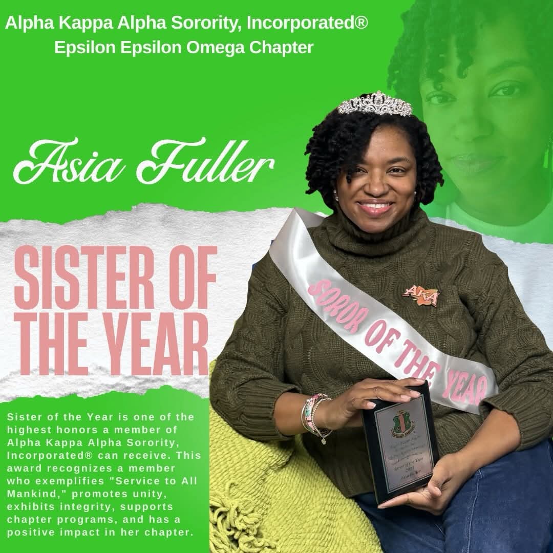 EEOmegaAKA's tweet photo. We are pleased to present our 2025 Sister of the Year, Dr. Asia Fuller. To her, being “sisterly” means demonstrating a deep respect for humanity through consistent support and the power of prayer. 

Dr. Asia Fuller:  https://t.co/Bj0dbHti8f.

#AKAEpsilonEpsilonOmega https://t.co/4HsyNBntvv