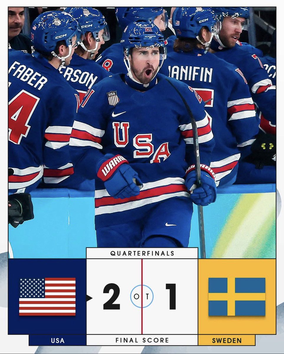 Team USA 🇺🇸 derrotó 2-1 a SUECIA 🇸🇪 para calificar las semifinales de los Juegos Olímpicos de invierno Milano-Cortina 2026.