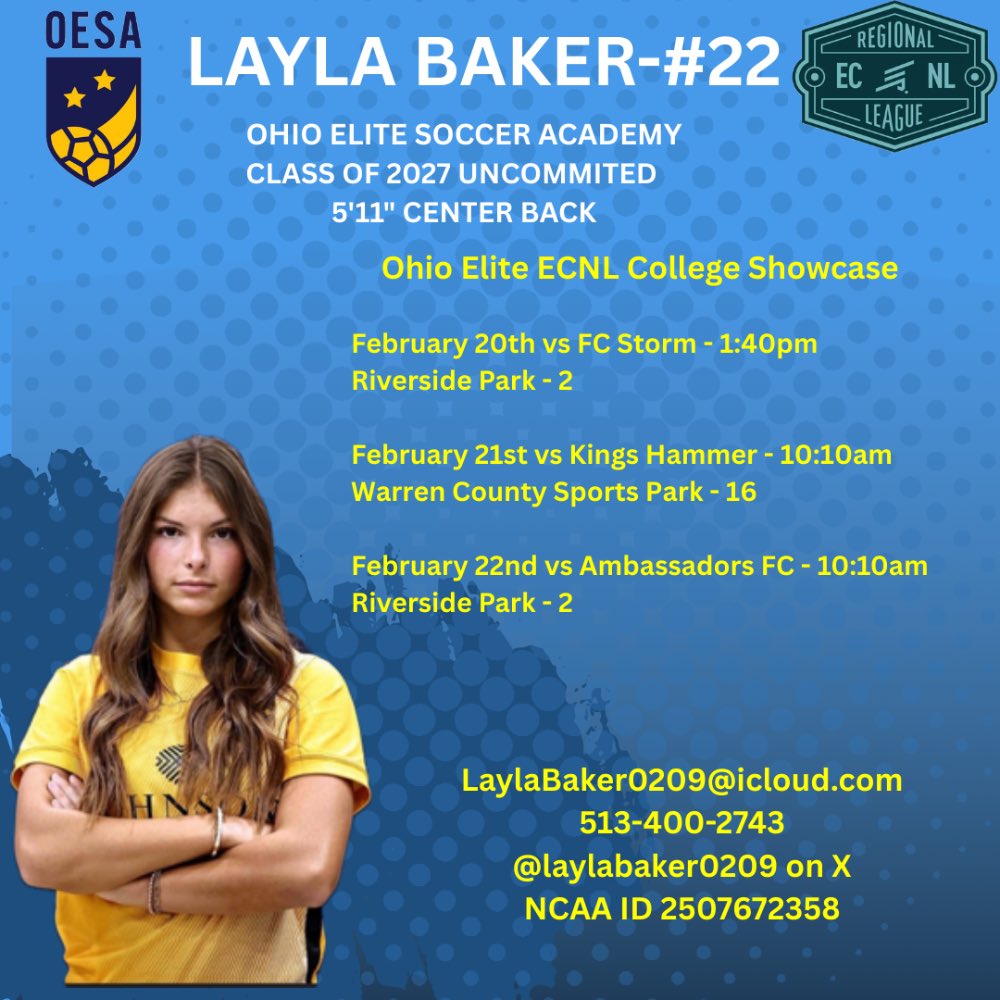 LaylaBaker0209's tweet photo. @WSU_wSoccer hope to see you this weekend at the Ohio Elite Showcase https://t.co/GhiooVZOaG