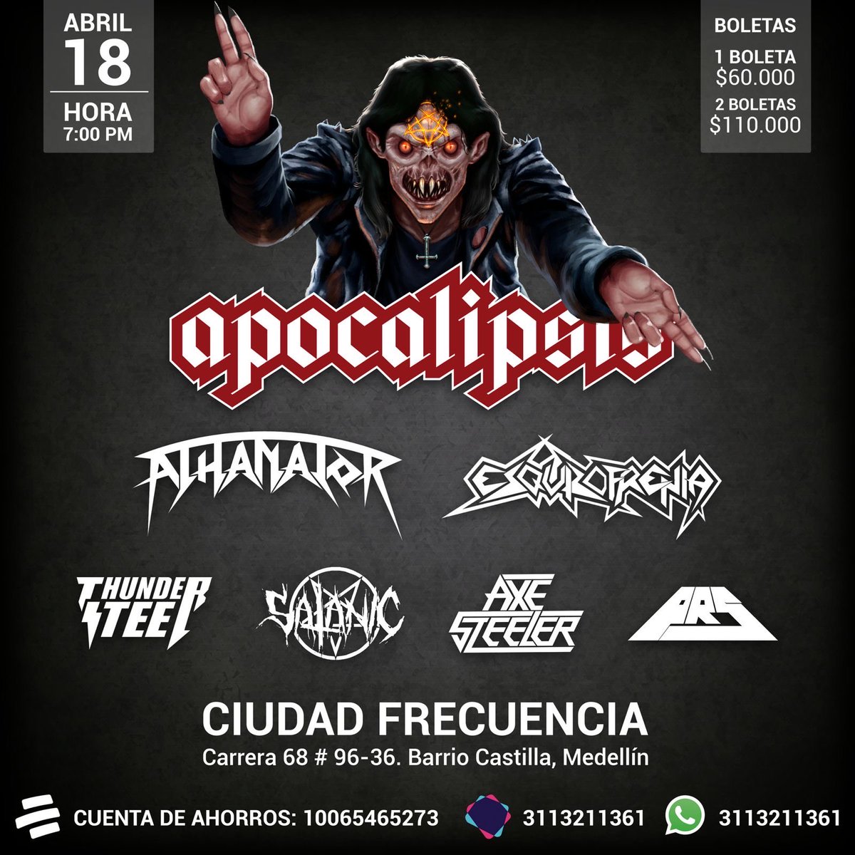 Athanator's tweet photo. Ya tienes tu boleta?
Se están agotando!
@ATHANATOR @ATHANATOR_METAL
@FestApocalipsis 
@RockdeMedellin https://t.co/CFCb0C6Ud6