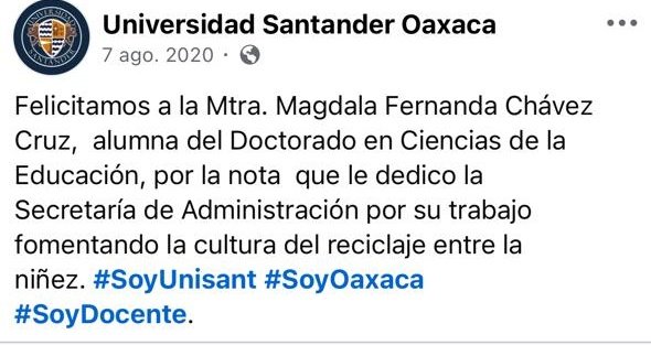 Con el rezago educativo en #Oaxaca  <a href="/salomonj/">Salomón Jara Cruz</a> pone a una "DOCTORA" versión online de una universidad patito, de esas que abundan en la entidad. Tiene expertis en la cultura del reciclaje dirigido a la niñez... así los grandes cambios del gobernador. No sabemos si reír o llorar.