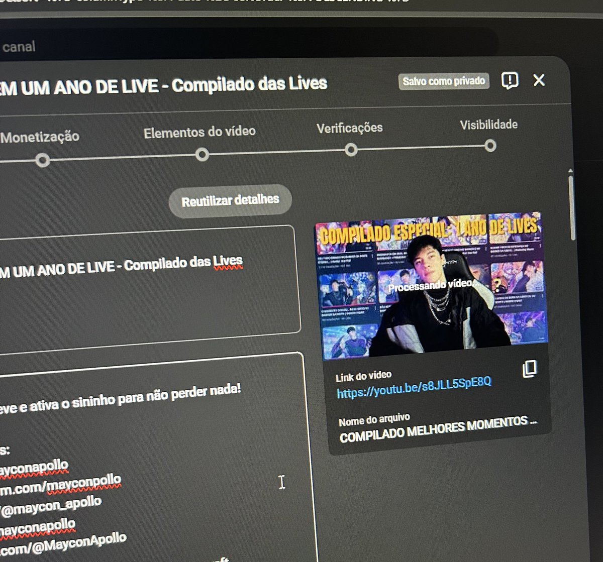 O vídeo especial de 1 ano de lives vai sair no aniversário de 1 ano e 2 meses 😃😃😃