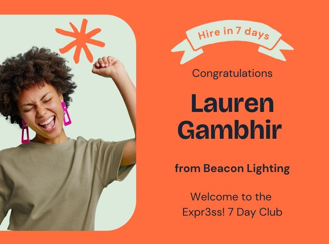 Who says hiring has to be slow?

Welcome @LaurenGambhir from <a href="/BeaconLighting/">JH Services Building</a>, to the Expr3ss! 7 Day Club — another success story. 

Join the club ➡️ expr3ss.com/7-day-club 

#7DayClub #HireFast #TalentAcquisition #RecruiterLife #HRTeams #HRSystems #RecruitmentSystem