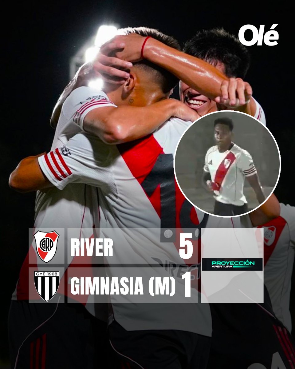 ¡RIVER GOLEÓ EN EL TORNEO PROYECCIÓN! 🔴⚪️

➡️ La Reserva del Millonario se impuso 5-1 ante Gimnasia de Mendoza en el River Camp

🔄 Si bien el conjunto de Núñez arrancó perdiendo con un golazo desde mitad de cancha de Julián Moya, reaccionó para ganarlo cómodo

⚽️ ¿Los tantos?