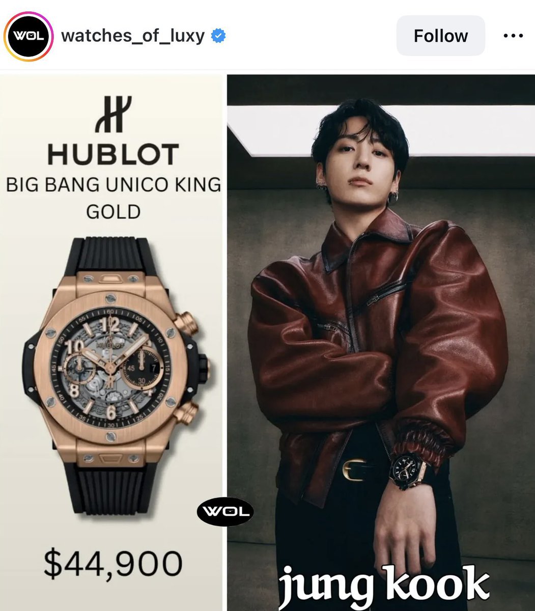 WATCHES OF LUXY เพจอัปเดตนาฬิกาคู่ใจของเหล่าคนดังระดับโลก 🌏 ได้โพสต์ภาพจองกุกจากแคมเปญเปิดตัวในฐานะ GBA ของ ,<a href="/Hublot/">Hublot</a> พร้อมระบุราคาและรายละเอียดความพิเศษของนาฬิกาที่จองกุกสวมใส่ โดยการอัปเดทจากคอมมูนิตี้นี้ตอกย้ำว่าจองกุกกำลังได้รับความสนใจจากกลุ่มผู้ชื่นชอบนาฬิกาอย่างต่อเนื่อง