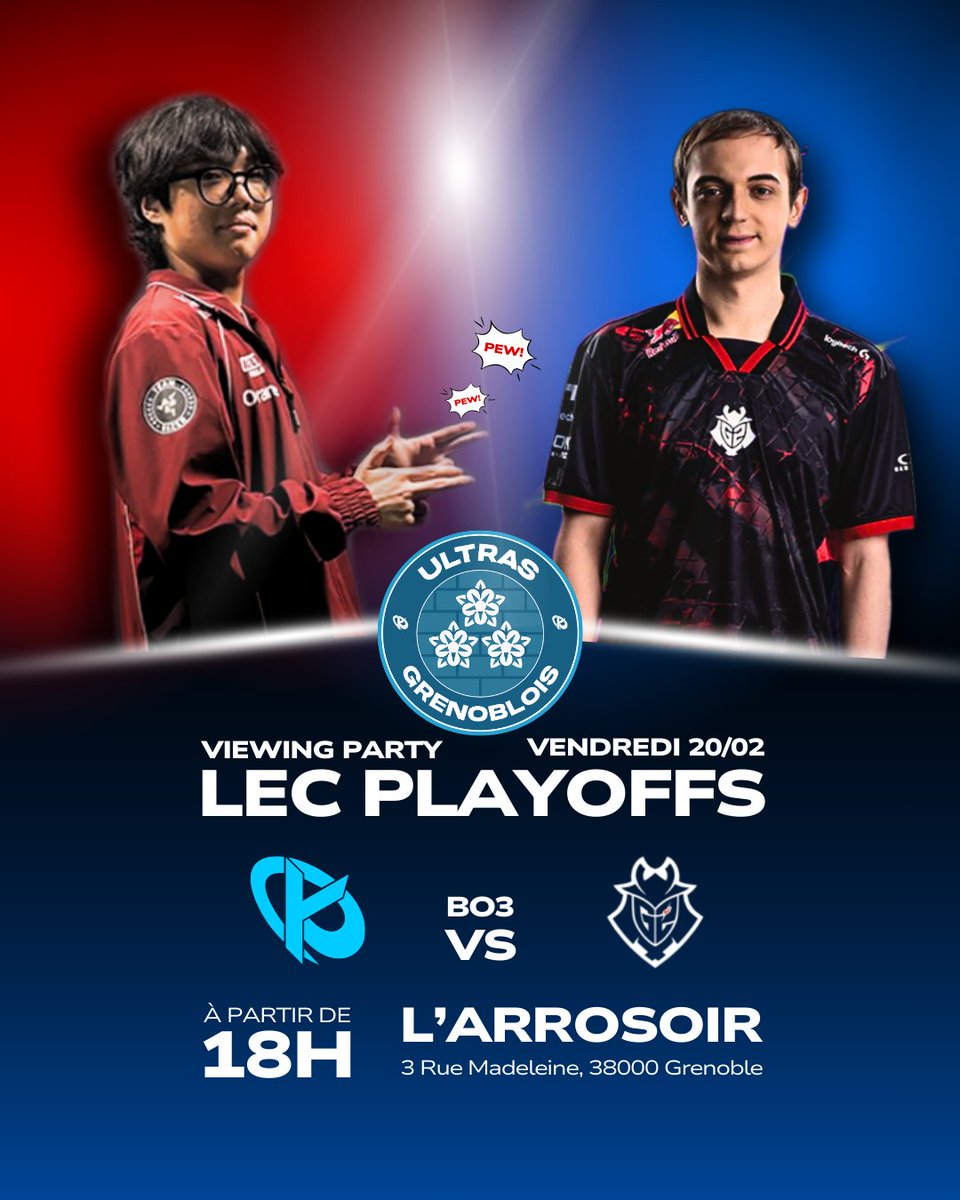 KcorpGrenoble's tweet photo. ON VA TABASSER G2 !!

Rendez-vous ce vendredi 20 février à partir de 18h à L'arrosoir, on va les réduire EN MIETTES ! 

#KCORP #KCWIN https://t.co/7DdWfQwrGi