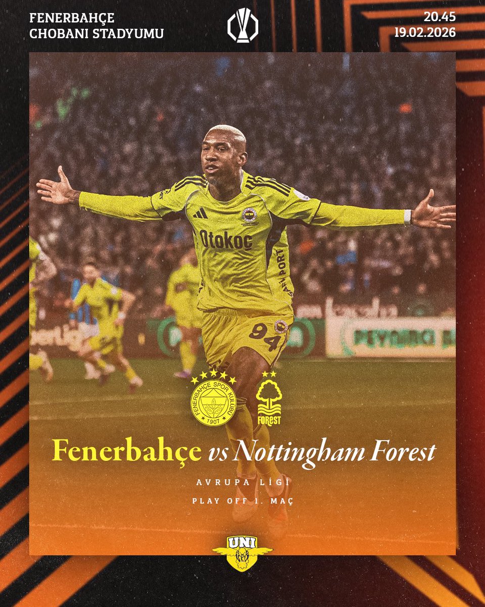 🔥 #SaldırFener
🏆 UEFA Avrupa Ligi Play Off Turu İlk Maç
🆚 Nottingham Forest 
⏱ 20.45
🏟 Fenerbahçe Chobani Stadyumu