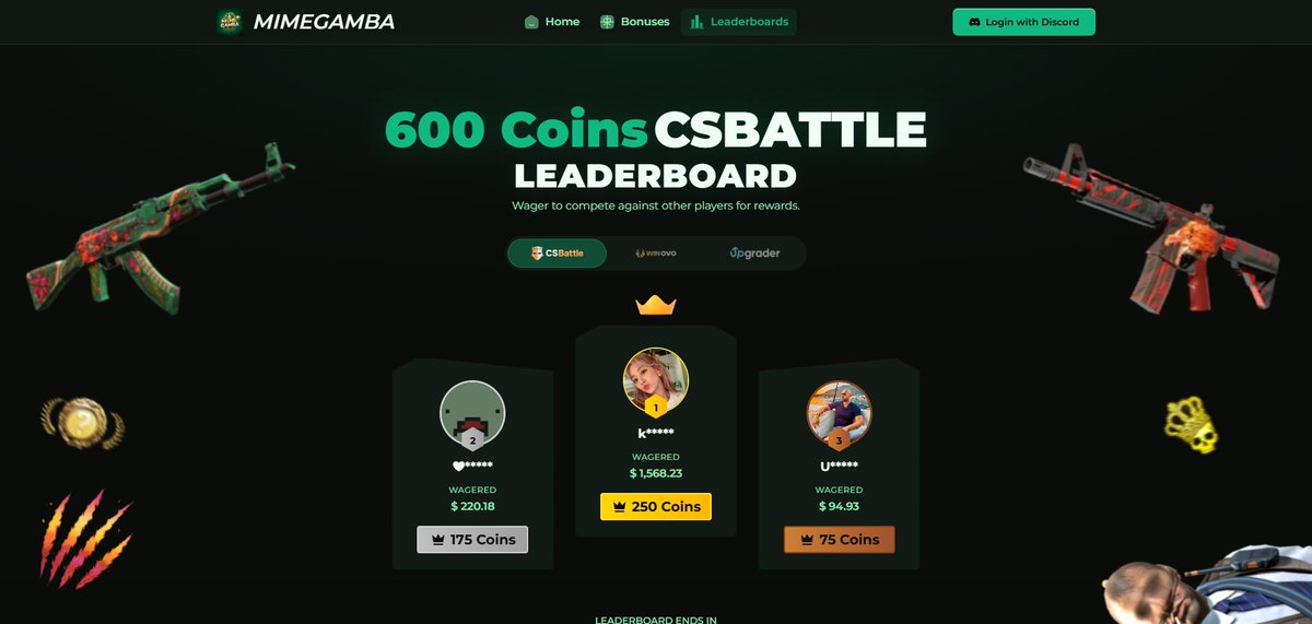 600 coins leaderboard on <a href="/CsBattleCom/">CsBattle</a> 

Sign up using this link csbattle.com/r/mimegamba
Or use code " MIMEGAMBA "

Link for leaderboard:
mimegamba.com/leaderboards