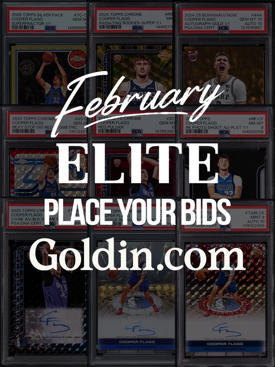 The next era starts here 🏀🔥 

Browse all the must-see basketball offerings now in our February Elite Auction: bit.ly/46gqRjs

A powerful lineup of Cooper Flagg cards headlined by multiple SuperFractor 1/1s and a gold inscribed rookie auto. The chase for the game’s next