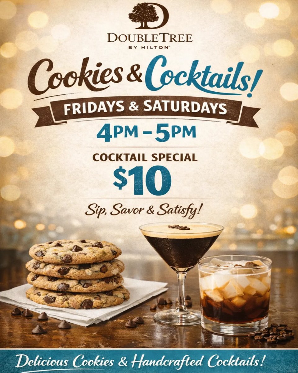 LA_DoubleTree's tweet photo. Join us every Friday and Saturday for handcrafted cocktails and a warm, fresh-baked cookie. 🍸🍪 https://t.co/JdBCVWuqMl
