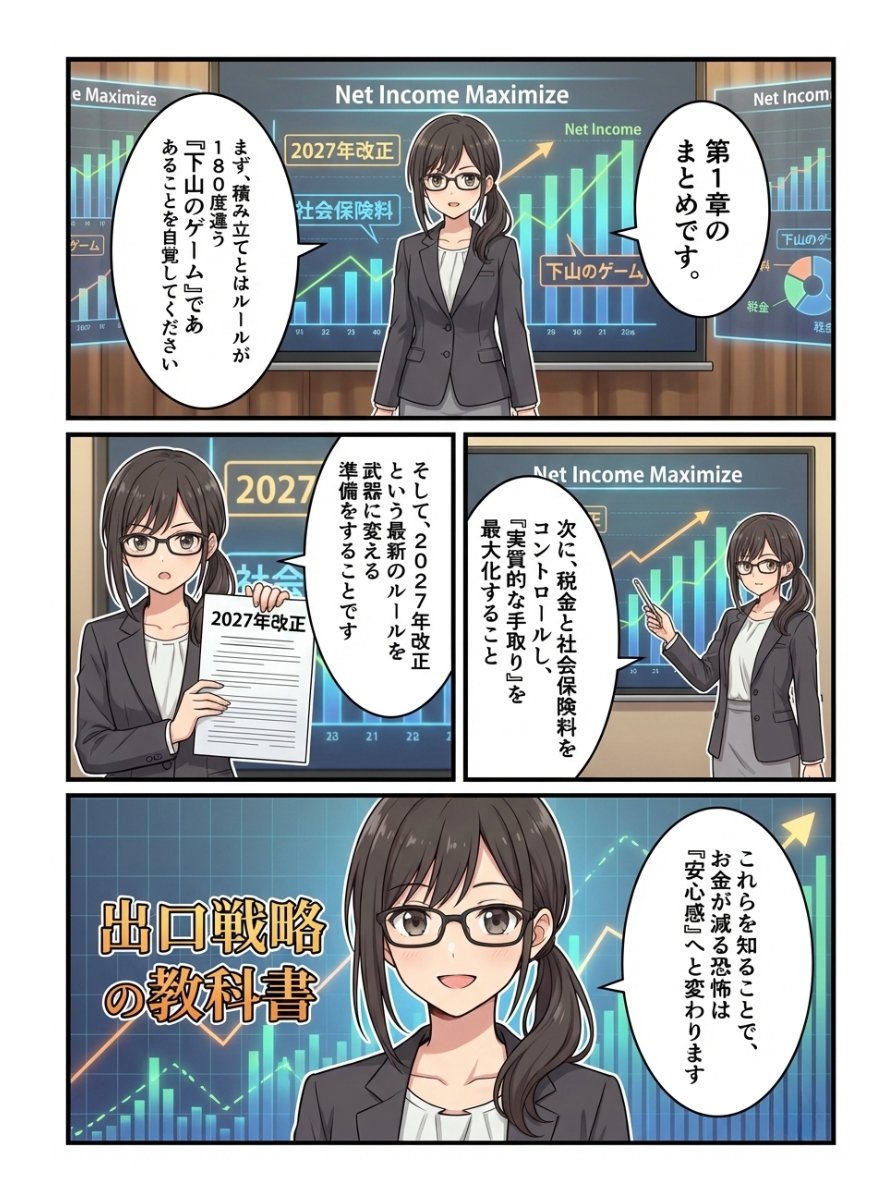 Kindle出版で、新NISA＆iDeCoの出口戦略の解説本を制作中。  
2027年の法改正により、iDeCoの出口戦略が大きく変わります。
ここを理解しないと、大損、することになります。
税金の話がからむため、内容が、とっつきにくいので、解説マンガを制作中😃