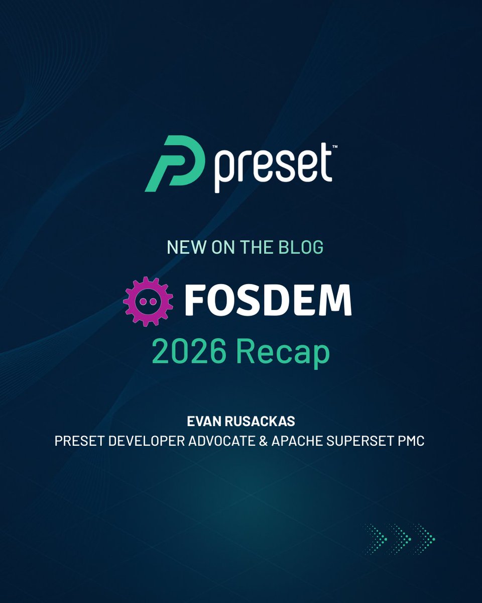 preset_data's tweet photo. Full @FOSDEM 2026 deep dive is now on the blog — the talk, a recap of the @github Maintainer Unconference, and what open source momentum feels like when 8,000+ developers come together.
https://t.co/yaDK40LJGs
#opensource #apachesuperset #preset #FOSDEM https://t.co/J1w31bbLZA