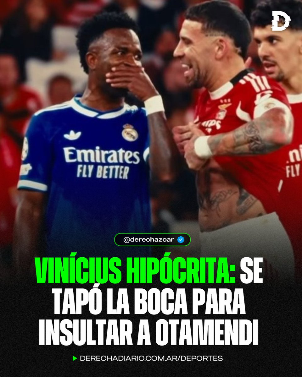derechazoar's tweet photo. 🇧🇷🇦🇷🚨 VINÍCIUS ES UN HIPÓCRITA: El llorón llamó "cobarde" a Prestianni por taparse la boca para insultarlo, pero él hizo lo mismo con Otamendi. https://t.co/MvReAm8U8U