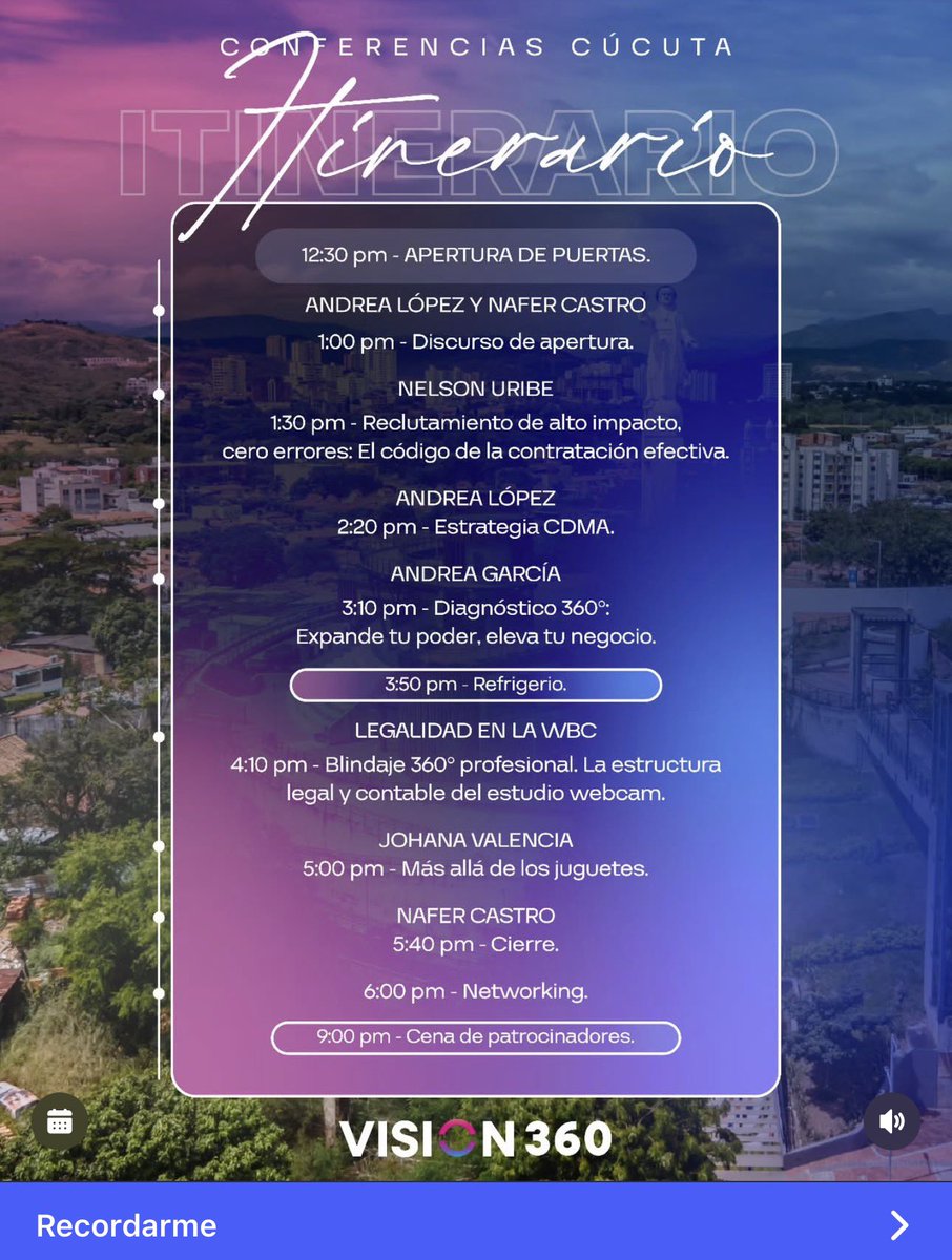 💜 Visión 360
📆 25 febrero 2026
📍 Cúcuta 

Para empresarios y estudios de la industria 
Monetización , legalidad , inversiones , crecimiento y muchos temas más 

<a href="/andreagarcia7/">Andrea García</a>