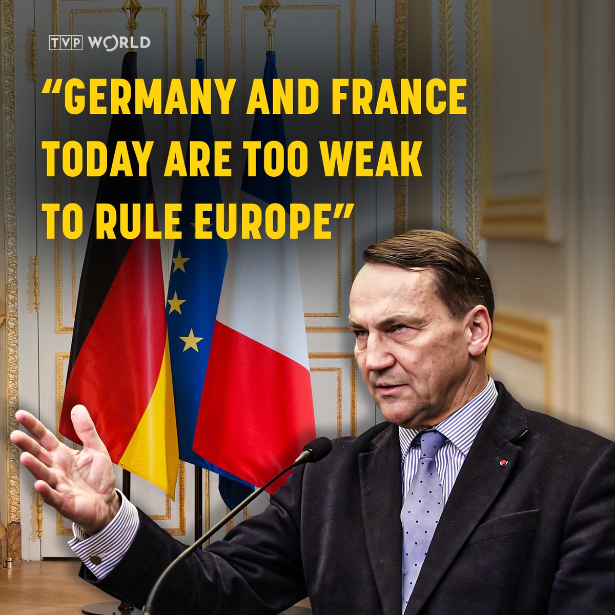 “Germany and France today are too weak to rule Europe,” Polish Foreign Minister Radosław Sikorski [<a href="/radeksikorski/">Radek Sikorski</a>] said in an interview for the German daily Spiegel.

Sikorski added that “Europe must breathe with both lungs: the eastern and the western one,” and Poland – as the
