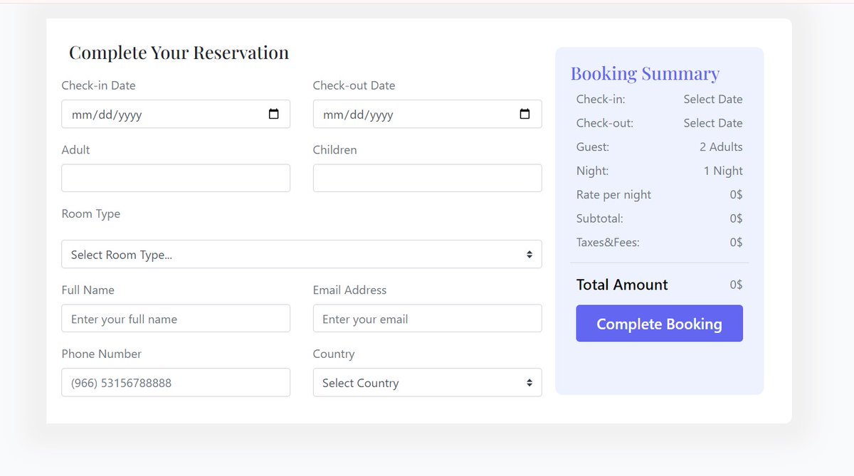 Lubna_977's tweet photo. -فورم لـ قسم حجز بسيط🌸
#html #cssflexbox #javascript #bootstrap https://t.co/XzN3OGi3hW