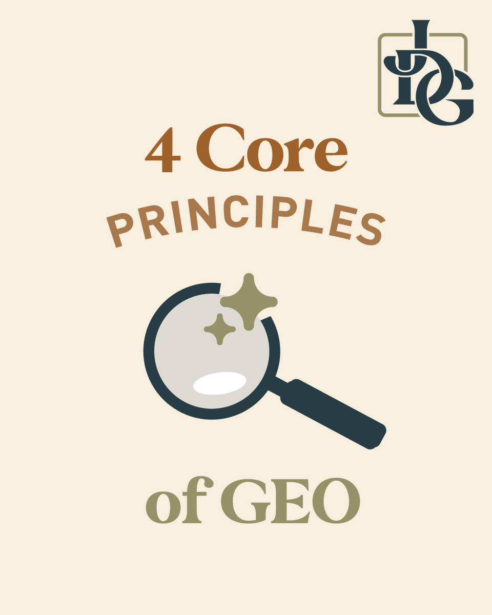 TheJustDesignGr's tweet photo. The 4 principles of GEO are:

-Clarity: Natural, conversational copy
-Authority: Highlight credentials &amp; link to credible sources.
-Relevance: Focus on long-tail keywords &amp; user intent
-Structure: Organize content &amp; FAQ sections

Visit https://t.co/bNNblIN8RS to read more. https://t.co/0T6BDOoySj