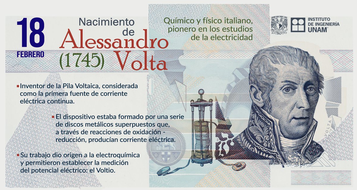 ⚡ Hoy conmemoramos el natalicio de Alessandro Volta, creador de la primera batería eléctrica.

Su trabajo transformó la historia de la electricidad y la ingeniería.
#AlessandroVolta #Electricidad #Ingeniería #Ciencia