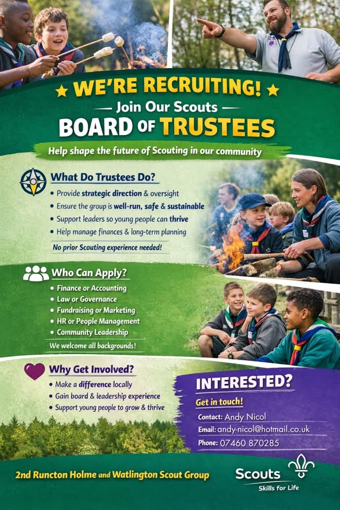 lharvey321's tweet photo. 🆘 Join Our Team — Scout Trustees Wanted
We’re looking for new ideas, new faces, new fundraising inspiration, new helpers (and yes new tea makers!)
Our Scout Group is recruiting Trustees to help support and guide the group behind the scenes. You don’t need prior experience... https://t.co/qG0lGTg5aQ