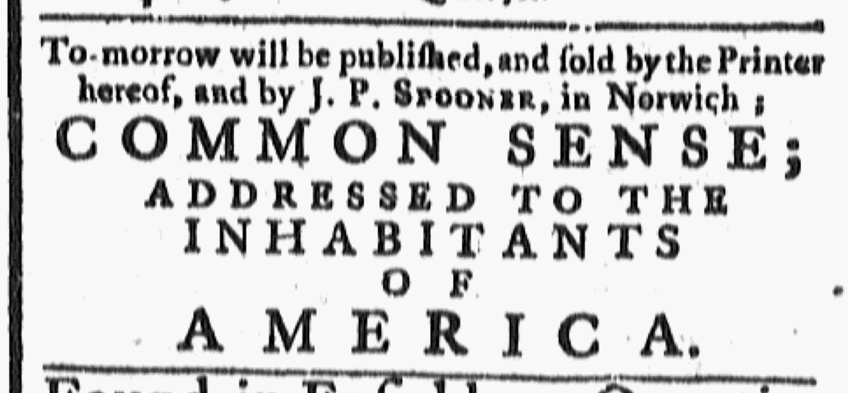 #Adverts250 Project: Special Feature

Advertisements for Thomas Paine's Common Sense Published on February 23, 1776

View them here: adverts250project.org/2026/02/23/adv… (Image: Connecticut Gazette, 2/23/1776, <a href="/Readex/">Readex</a>)