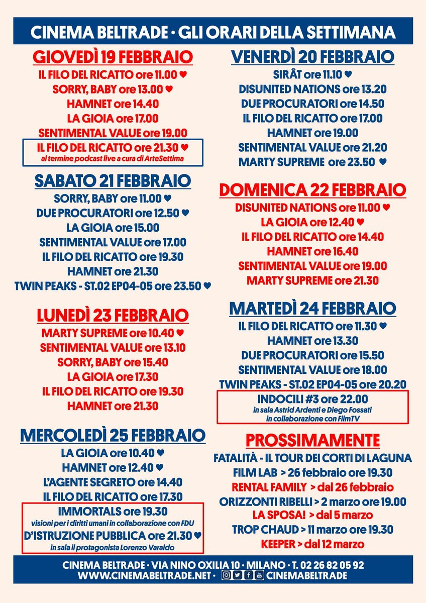 E anche questa settimana al #CinemaBeltrade continuiamo con tante occasioni speciali per  emozionarci con parole e immagini, in originale fin oltre mezzanotte! Ecco il programma completo, con grandi film vecchi e nuovi, tra tanti eventi unici: ♥️ facebook.com/share/1CkMpCXi…