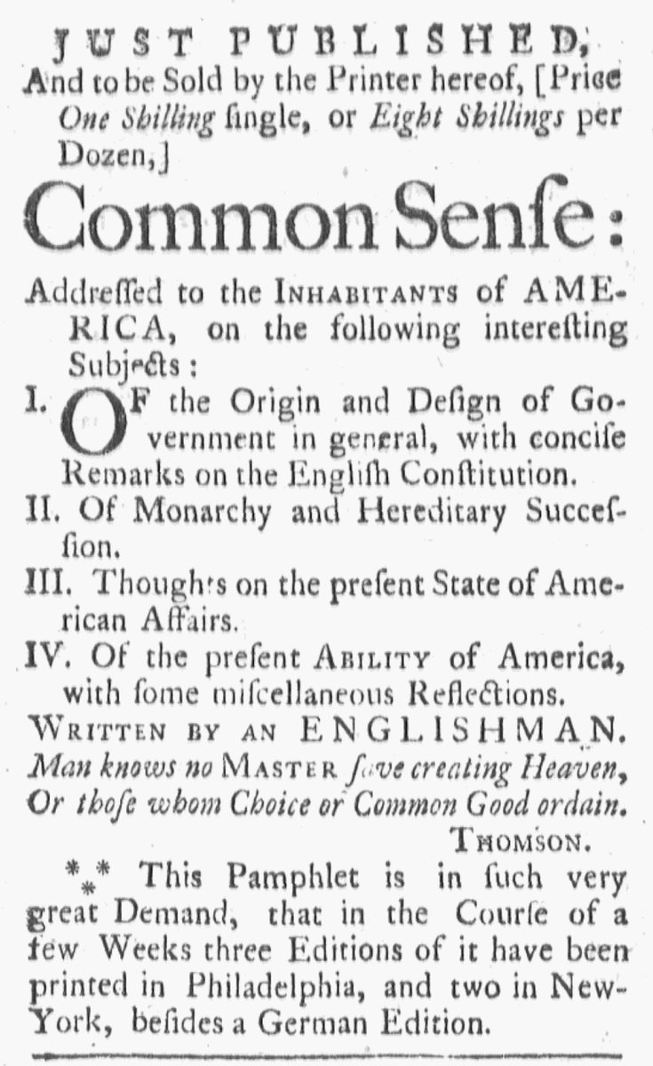 #Adverts250 Project: Special Feature

Advertisements for Thomas Paine's Common Sense Published on February 24, 1776

View them here: adverts250project.org/2026/02/24/adv… (Image: Providence Gazette, 2/24/1776, <a href="/Readex/">Readex</a>)