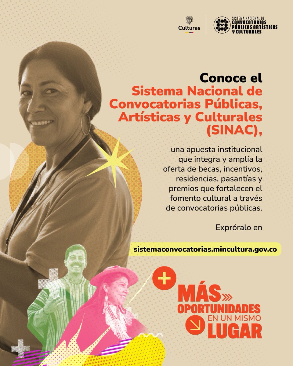 ¡El #SINAC llegó para conectarte con más oportunidades en un solo lugar! 

Esta apuesta institucional integra más de 28 años de experiencia en fomento cultural, unifica criterios y procesos, y crea un marco común para participar en las convocatorias públicas del sector.