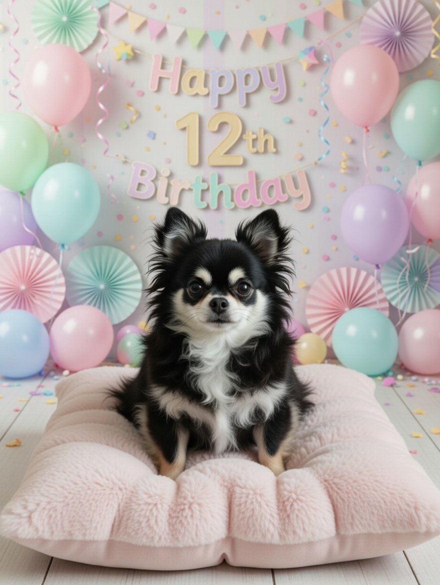 Happy Birthday🎉 ボク今日で12歳になったワン🐶🎂 AIさんに背景変えて