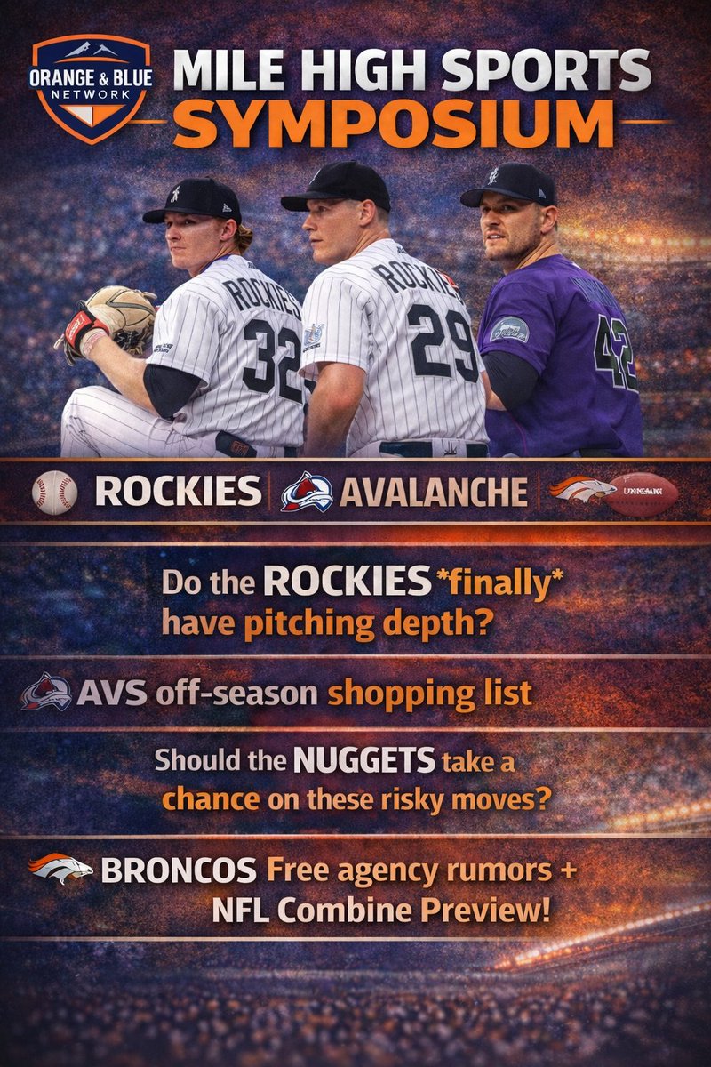 DocandJT's tweet photo. ๐จ NEW EPISODE โ Mile High Sports Symposium ๐จ
W/ @Whit8356:
โพ Rockies pitching depth
๐ Avs trade debate
๐ Nuggets roster decisions
๐ Broncos rumors + Combine preview
Famโฆ weโre debating EVERYTHING!
Drop your hottest take โฌ๏ธ
#MHSS #BroncosCountry #GoAvsGo #MileHighBasketball https://t.co/o2llKzivEq