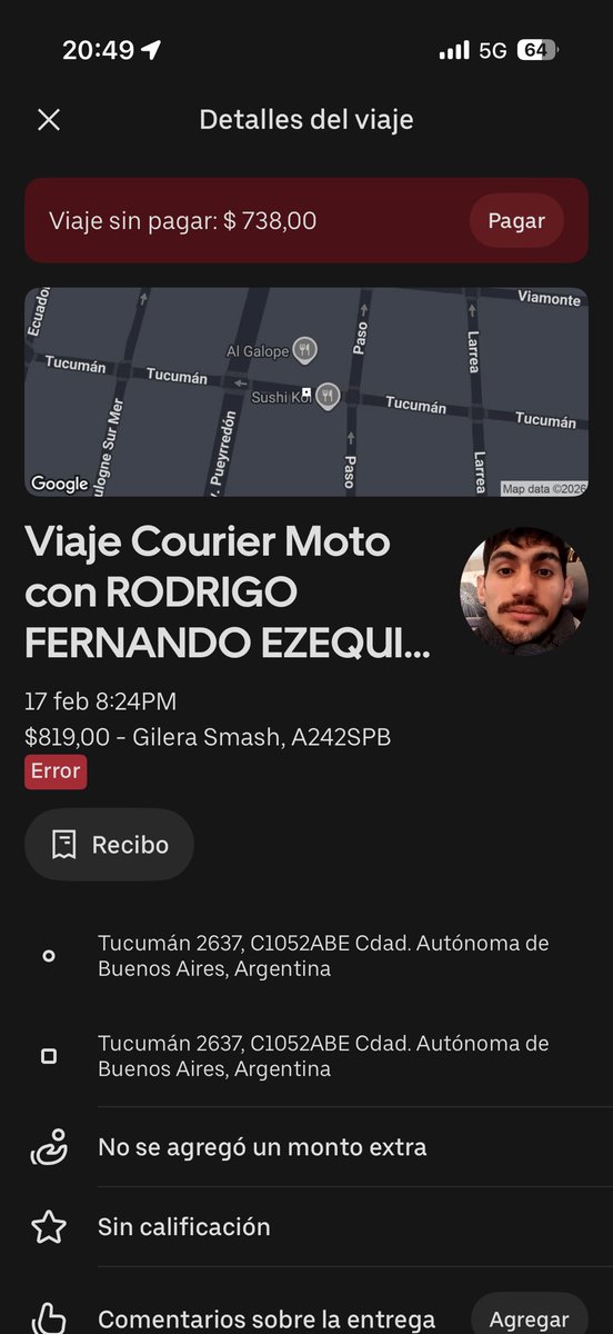tiki526's tweet photo. @Uber_ARG @Uber @Uber_Support ayer manda a una moto a buscar una bolsa con comida y el chofer me la robó todo, cuando recibió el pedido me canceló y se llevó todo. Por la app nadi te responde . Es la segunda vez que me pasa esto. Lo peor es que me
Cobraron el viaje. https://t.co/1QxrhjfMiv