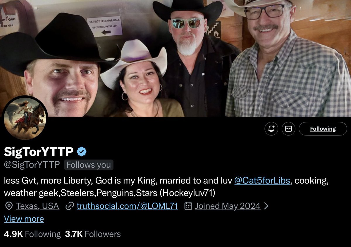 Afternoon Friends ❤️

Shout out to my good friend SigTor !!! She’s a Texas patriot queen that believes in less govt, more liberty and GOD is her king 👑

Please give her a follow <a href="/SigTorYTTP/">SigTorYTTP</a> and share with your friends !!! LG 🤠