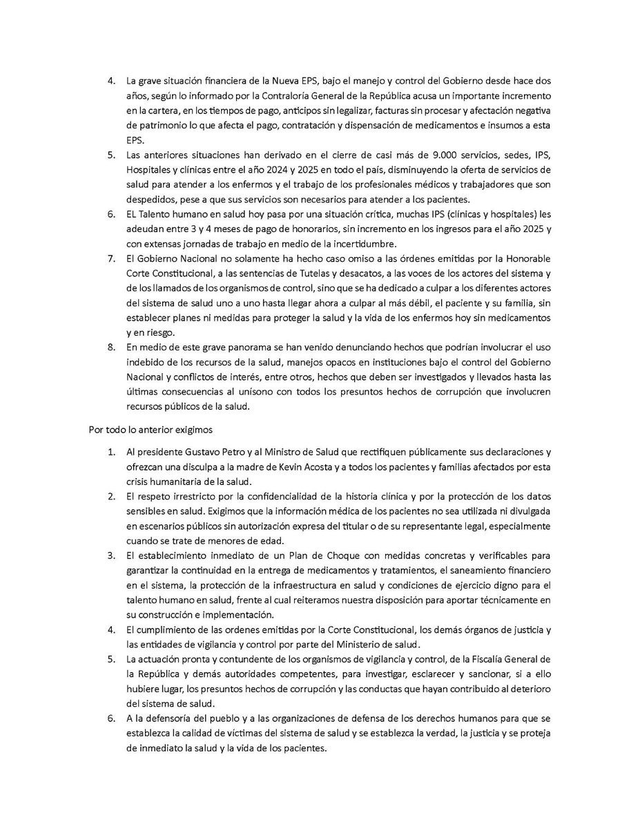 assosalud's tweet photo. 🚨 #CrisisSaludColombia 🚨

El niño Kevin Acosta falleció tras no recibir su tratamiento por la Nueva EPS. Pacientes con enfermedades crónicas, raras y cáncer están en riesgo.

Exigimos: respeto por la historia clínica, acceso inmediato a medicamentos y sanción a responsables. https://t.co/Pt8irMtpQs