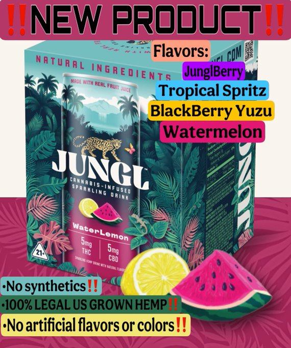 SwtSenecaSmoks's tweet photo. Feeling spicy and need to Chill out try JUNGL cannabis infused sparkling drink.......Available now!!!  We are also looking forward to getting the new product BLACKBERRY YUZU which contains 50mg THC and 50mg CBD CAREFUL this one might knock your socks off! https://t.co/pAztEA0ujG