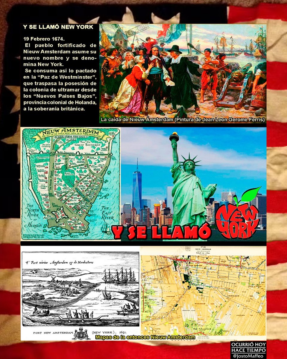 JostoMaffeo's tweet image. 🗽 Y SE LLAMÓ NEW YORK 

19 Febrero 1674. El pueblo fortificado de Nieuw Amsterdam asume su nuevo nombre y se denomina New York.  
 Es la consecuencia de la "Paz de #Westminster", que traspasa la colonia de ultramar de #Holanda a la soberanía británica. 

#NewYork #NieuwAmsterdam
