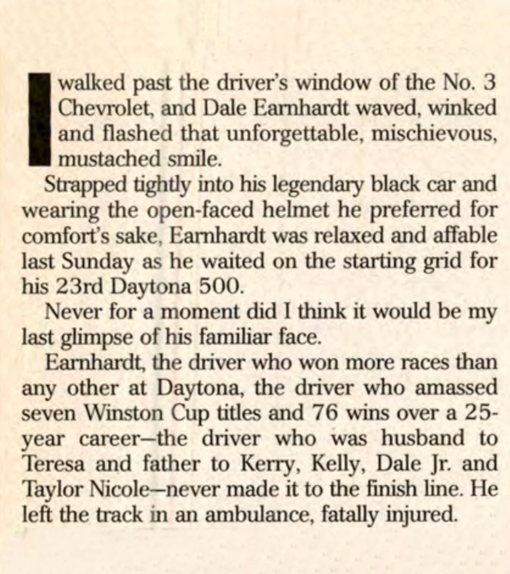25 years ago today, Dale Earnhardt Sr. tragically died at the Daytona 500.

Words from <a href="/CandiceSpencer/">Lee Spencer</a> at the time in our issue following Earnhardt's death.