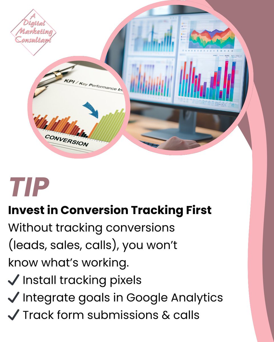 ADigitalMC's tweet image. Invest in Conversion Tracking First
Without tracking conversions (leads, sales, calls), you won’t know what’s working.
Install tracking pixels
Integrate goals in Google Analytics
Track form submissions &amp;amp; calls
#ConversionTracking #LeadTracking #DigitalMarketingTips