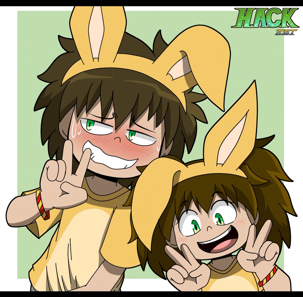 Steel120type's tweet image. A redrawing of Harold dressing up with his little sister, Chloe, as bunnies. Harold doesn't want to do it, but...He doesn't like seeing his sister upset~  The life of a big brother.