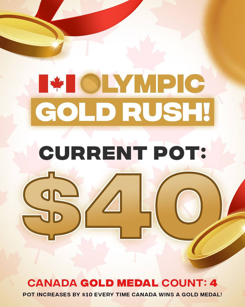 Ozoon_CA's tweet photo. TEAM 🇨🇦 OLYMPIC GOLD RUSH GIVEAWAY! 🥇💰🥇

Every time 🇨🇦 wins gold, we’ll add $10 to the pot - At the conclusion of the Winter Games, we’ll pick a lucky bonus winner!

To enter: 

• Follow @Ozoon_CA 

• 🔁 and reply with how many Gold Medals you think 🇨🇦 will win by the end of the Winter Games! 

#MakeAPlay ➡️ https://t.co/WYCAT1zK4i

*Must be 🇨🇦 and 18+