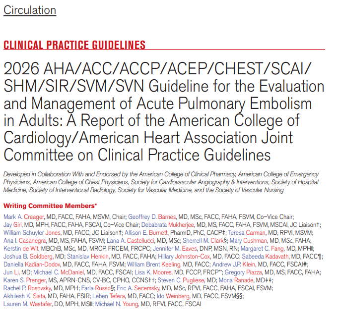 AHAScience's tweet photo. This guideline introduces a new clinical classification scheme, entitled “Acute Pulmonary Embolism Clinical Categories,” with 5 categories (A-E) and subcategories, ranging from low to high risk for adverse outcomes, in order to enhance the precision of severity classification, prognosis assessment, and evidence-based therapeutic decision-making for patients presenting with acute pulmonary embolism.

✍🏼 @GoldbergJBCTMD @Dkadiandodov @RosovskyRachel @sabeedak1 @hjcox_pvd @JunLiMD @mnyoung1