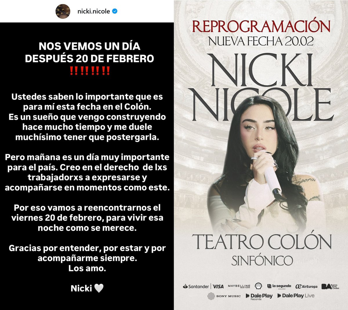 Argentina es de los trabajadores, y al que no le gusta se jode.

Nicki Nicole una piba que llegó a ser nominada a los Grammy por mérito propio, defendiendo a los laburantes. 👏🏼🇦🇷