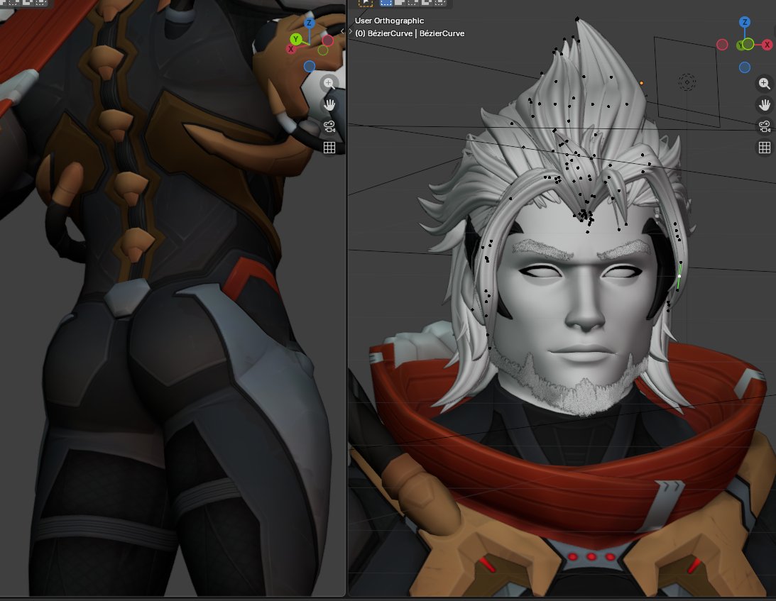 diogaygay's tweet image. for those curious, the beard is done with particle but the hair is all curves. ignore the panel on the left :3