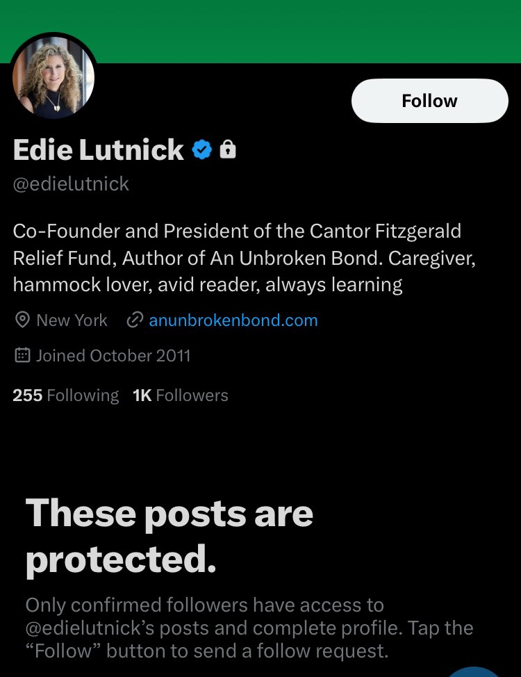 Edie Lutnick has gone private.