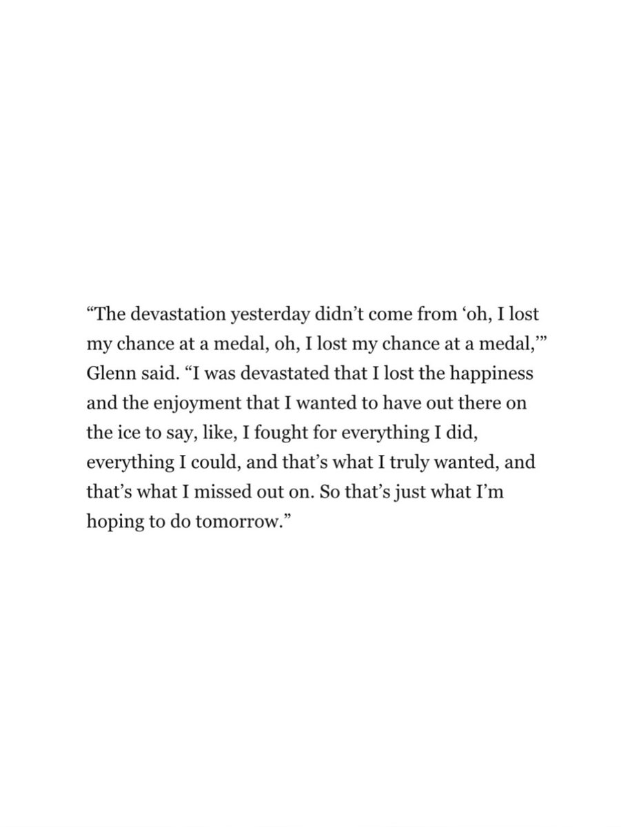 AmberGlennDaily's tweet image. “The devastation yesterday didn’t come from ‘oh, I lost my chance at a medal.’ […] I was devastated that I lost the happiness and the enjoyment that I wanted to have out there on the ice.” 

͢   Amber’s emotions following her Olympic short program. 

📰: The Washington Post