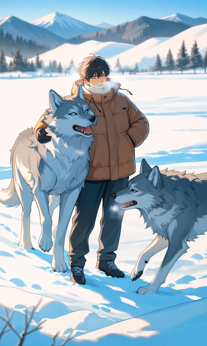 雪山の中で狼🐺と青年