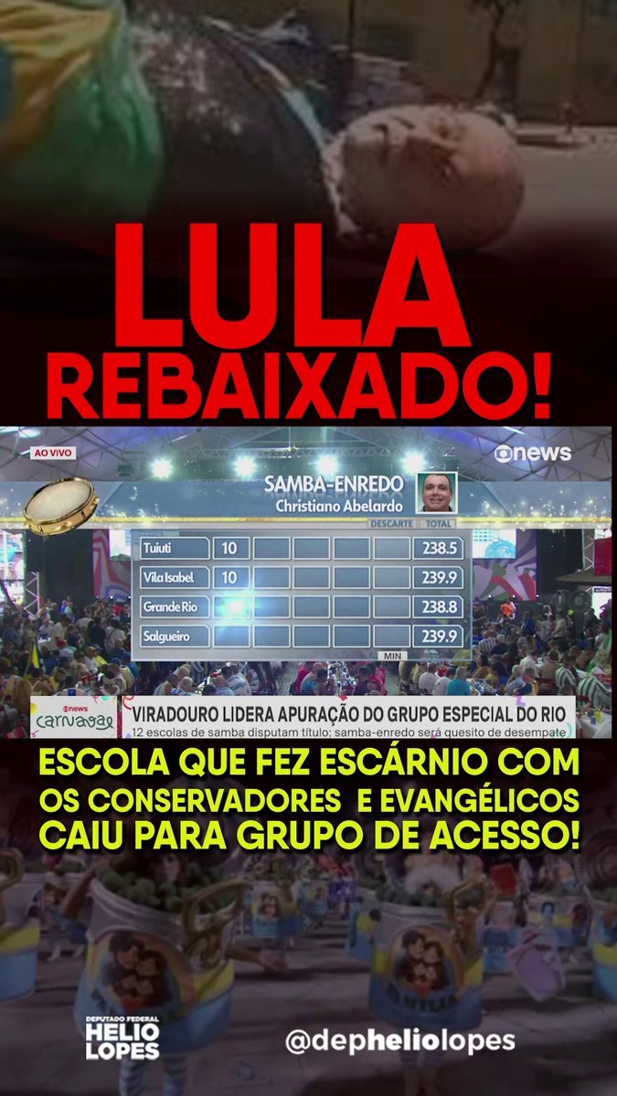 depheliolopes's tweet image. LULA REBAIXADO!\nSemeou VENTO, colheu TEMPESTADE!\nQual será a desculpa que eles vão dar pra esse resultado?
