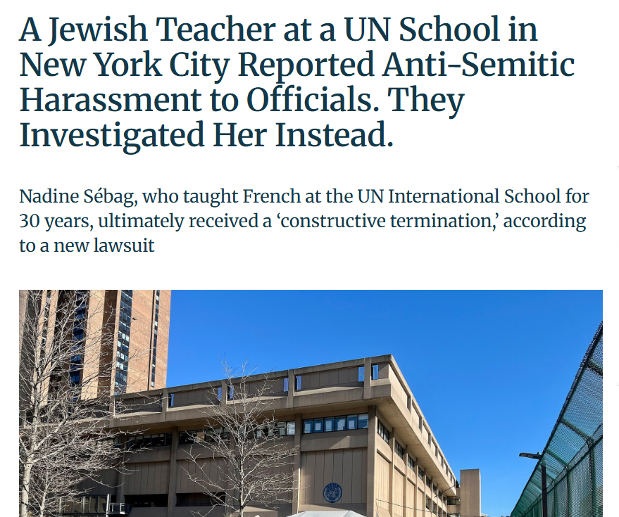 🚨 A JEWISH TEACHER REPORTED ANTISEMITISM AT A U.N. SCHOOL IN NYC.
THEY INVESTIGATED HER. 🚨

At the United Nations International School.

Nadine Sébag filed eight detailed complaints alleging a hostile climate toward Jewish faculty.

No real response.

Instead: a 15-month