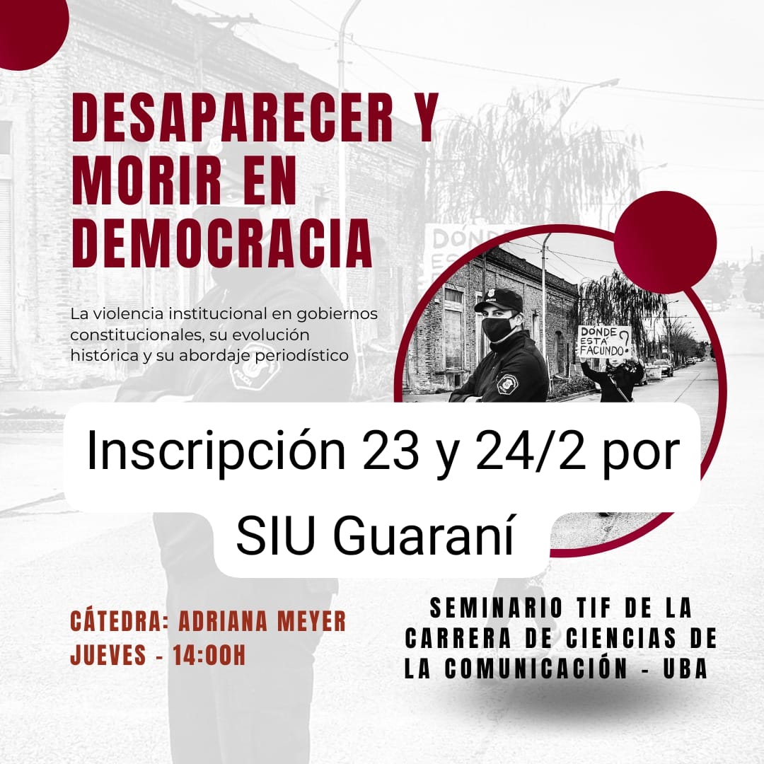 ¿Cursaste toda la carrera de Ciencias de la Comunicación en <a href="/ubasociales/">UBA Sociales | #FSOC #UBA</a> (con el plan viejo 440) y te faltó la tesina para recibirte?

Podés hacerlo en un cuatrimestre al inscribirte el 23 y 24/2 en mi Seminario TIF (Trabajo Integrador Final) Desaparecer y morir en democracia👇