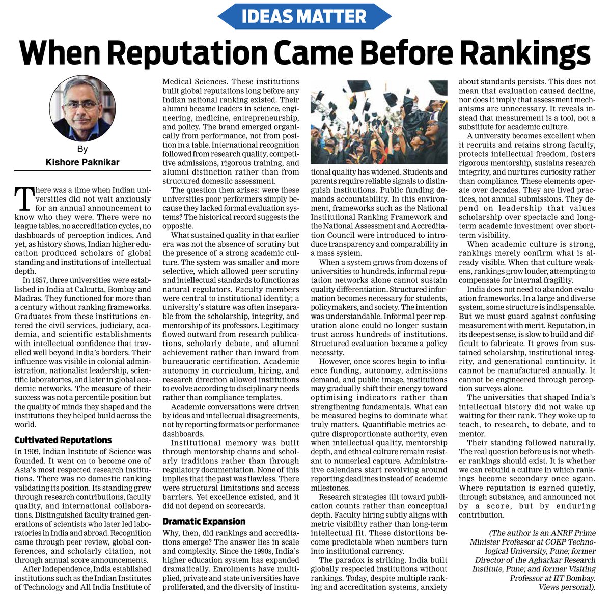 Those educated before the ranking era will relate to this.

Every city once had a college or university that earned respect through scholarship, not scorecards. Reputation grew quietly from teachers, research, and alumni impact.

Read here:
theperfectvoice.in/post/when-repu…