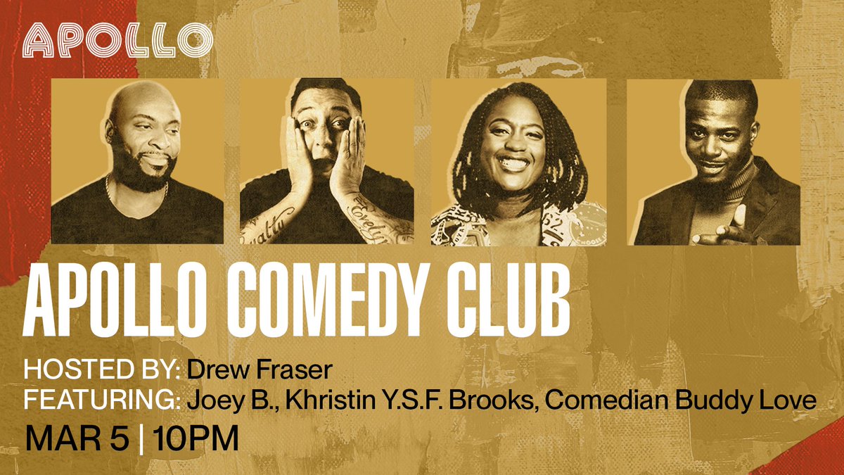 ApolloTheater's tweet photo. Jumpstart your March with a night of nonstop laughs🤣, drinks, and tasty bites at #ApolloComedyClub, featuring the best up-and-coming talent in comedy today‼️
Tap in for tix: https://t.co/zF2o3cT0U4 https://t.co/uy4UKOMzOM
