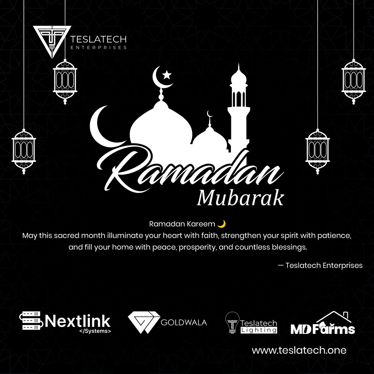 teslatechENT's tweet photo. Ramadan Mubarak 🌙
From our family to yours, may this blessed month bring peace, prosperity, and countless blessings to your homes and businesses.
Hashtags:
#TeslatechEnterprises #Ramadan2026 #CorporateBlessings #FaithAndGrowth #RamadanKareem #PeaceAndProsperity #BlessedMonth https://t.co/mvWotL8XOG